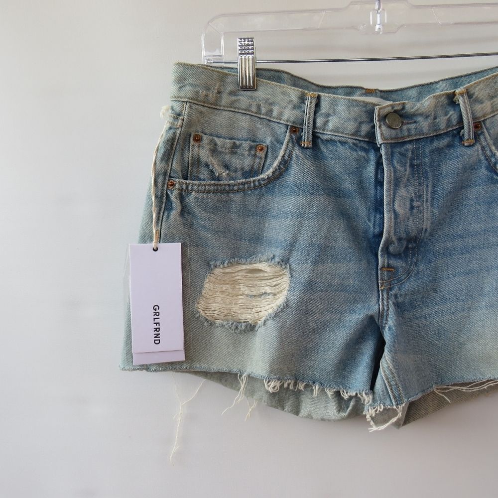 GRLFRND Shorts Women's 28 Blue The Adrianna Boho Distressed Jean Blue Shorts - Picture 3 of 16